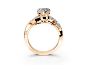 Halo Engagement Ring Setting for Heart-Shaped Center with Marquise and Pave Bypass Band and Prong Head in Rose Gold