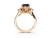 3 Stone Engagement Ring Setting for Fancy Black Heart-Shaped Center with Crossover Basket, Pave Band and Prong Head in Rose Gold