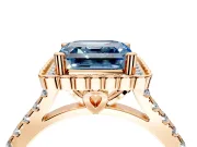 Milgrain Floral Halo Engagement Ring Setting for Fancy Blue Asscher Cut Center with Pave Band and Prong Head in Rose Gold