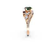 Halo Engagement Ring Setting for Fancy Green Round Cut Center with Marquise and Pave Bypass Band and Prong Head in Rose Gold
