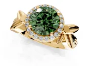 Halo Engagement Ring Setting for Fancy Green Round Cut Center with Floral Band and Prong Head in Yellow Gold