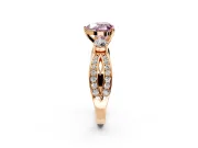 3 Stone Engagement Ring Setting for Fancy Pink Heart-Shaped Center with Pave Twist Band and Prong Head in Rose Gold