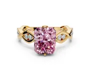 Solitaire Engagement Ring Setting for Fancy Pink Radiant Cut Center with Accented Twist Band and Leaf Prong Head in Yellow Gold