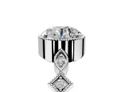 Milgrain Bezel Engagement Ring Setting for Round Cut Center with Marquise Stations and Bezel Head in White Gold