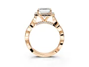 Halo Engagement Ring Setting for Asscher Cut Center with Twist Band and Prong Head in Rose Gold