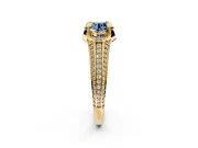 Solitaire Engagement Ring Setting for Fancy Blue Round Cut Center with Accented Split Shank and Prong Head in Yellow Gold