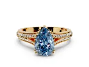 Solitaire Engagement Ring Setting for Fancy Blue Pear-Shaped Center with Pave Rail Split Shank and Prong Head in Yellow Gold