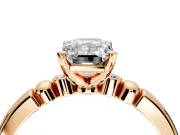 Solitaire Engagement Ring Setting for Emerald Cut Center with Beaded Shoulders and Prong Head in Rose Gold