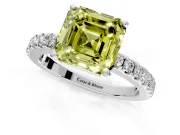 Solitaire Engagement Ring Setting for Fancy Yellow Asscher Cut Center with Single Row Accent Band and Prong Head in Platinum
