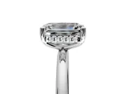 Hidden Halo Engagement Ring Setting for Emerald Cut Center with Thin Round-Wire Band and Prong Head in Sterling Silver