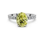 Solitaire Engagement Ring Setting for Fancy Yellow Oval Center with Fine Pave Band and Claw Prong Head in Sterling Silver