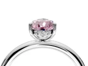 Hidden Halo Engagement Ring Setting for Fancy Pink Pear-Shaped Center with Thin Rounded Band and Prong Head in Platinum
