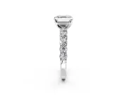 Shared-Prong Engagement Ring Setting for Asscher Cut Center with Graduated Accents and Prong Head in White Gold