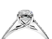 Solitaire Engagement Ring Setting for Emerald Cut Center with Cathedral Channel Band and Prong Head in Platinum