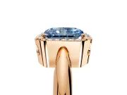 Halo Engagement Ring Setting for Fancy Blue Radiant Cut Center with Tapered Plain Band and Prong Head in Rose Gold