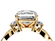 3 Stone Engagement Ring Setting for Asscher Cut Center with Pave Twist Band and Prong Head in Yellow Gold