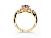 Cluster Engagement Ring Setting for Fancy Pink Round Cut Center with Round Cut Accent Frame and Prong Head in Yellow Gold