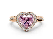 Halo Engagement Ring Setting for Fancy Pink Heart-Shaped Center with Twist Band and Prong Head in Rose Gold