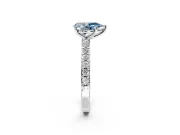 Solitaire Engagement Ring Setting for Fancy Blue Pear-Shaped Center with Round Cut Pave Band and Prong Head in Sterling Silver