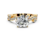 Solitaire Engagement Ring Setting for Heart-Shaped Center with Bar-Station Pave Twist and Prong Head in Yellow Gold