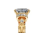 Solitaire Engagement Ring Setting for Emerald Cut Center with Filigree Band and Prong Head in Yellow Gold