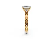 Solitaire Engagement Ring Setting for Asscher Cut Center with XO Engraved Band and Prong Head in Yellow Gold