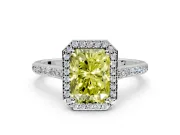 Halo Engagement Ring Setting for Fancy Yellow Radiant Cut Center with Pave Accents, Heart Basket and Prong Head in Sterling Silver