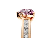 Solitaire Engagement Ring Setting for Fancy Pink Heart-Shaped Center with Princess Cut Channel Band and Prong Head in Rose Gold