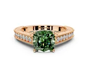 Solitaire Engagement Ring Setting for Fancy Green Cushion Cut Center with Engraved Pave Band and Prong Head in Rose Gold