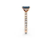 Solitaire Engagement Ring Setting for Fancy Blue Emerald Cut Center with Fine Pave Band and Claw Prong Head in Rose Gold