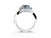 Starburst Halo Engagement Ring Setting for Fancy Blue Heart-Shaped Center with Flat Cathedral Band and Prong Head in White Gold