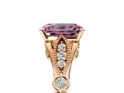 Solitaire Engagement Ring Setting for Fancy Pink Emerald Cut Center with Marquise and Bezel Accents and Prong Head in Rose Gold
