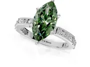 Solitaire Engagement Ring Setting for Fancy Green Marquise Center with Milgrain-Edged Pave Band and Prong Head in Platinum