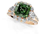 Halo Engagement Ring Setting for Fancy Green Asscher Cut Center with Two-Strand Split Shank and Prong Head in Rose Gold