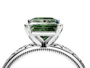 Solitaire Engagement Ring Setting for Fancy Green Princess Cut Center with Scrollwork Band and Prong Head in Sterling Silver