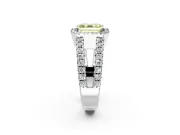 Halo Engagement Ring Setting for Fancy Yellow Asscher Cut Center with Wide-Open Pave Split Shank and Prong Head in White Gold