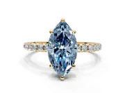 Solitaire Engagement Ring Setting for Fancy Blue Marquise Center with Micro Pave Band and Prong Head in Yellow Gold