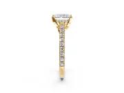 Solitaire Engagement Ring Setting for Radiant Cut Center with Widening Pave Band and Claw Prong Head in Yellow Gold