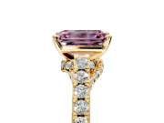 Solitaire Engagement Ring Setting for Fancy Pink Emerald Cut Center with Crossover Accents and Prong Head in Yellow Gold