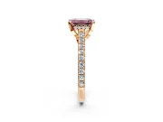Solitaire Engagement Ring Setting for Fancy Pink Emerald Cut Center with Widening Pave Band and Claw Prong Head in Rose Gold