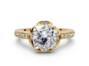 Floral Engagement Ring Setting for Cushion Cut Center with Four Accent Clusters and Prong Head in Yellow Gold