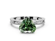 Solitaire Engagement Ring Setting for Fancy Green Heart-Shaped Center with Engraved Milgrain Band and Prong Head in Platinum