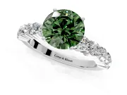 Shared-Prong Engagement Ring Setting for Fancy Green Round Cut Center with Graduated Accents and Prong Head in Sterling Silver