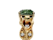 Leaf Engagement Ring Setting for Fancy Green Cushion Cut Center with Milgrain Accent Band and Prong Head in Yellow Gold