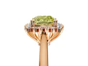 Starburst Halo Engagement Ring Setting for Fancy Yellow Cushion Cut Center with Thin Round-Wire Band and Prong Head in Rose Gold