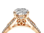 Solitaire Engagement Ring Setting for Cushion Cut Center with Pave Rail Split Shank and Prong Head in Rose Gold
