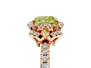 Halo Engagement Ring Setting for Fancy Yellow Cushion Cut Center with Openwork Halo, Pave Band and Prong Head in Rose Gold