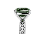 Solitaire Engagement Ring Setting for Fancy Green Asscher Cut Center with Scrollwork Band and Prong Head in Sterling Silver