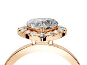 Halo Engagement Ring Setting for Heart-Shaped Center with Thin Plain Band and Prong Head in Rose Gold
