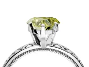 Solitaire Engagement Ring Setting for Fancy Yellow Heart-Shaped Center with XO Engraved Band and Prong Head in White Gold